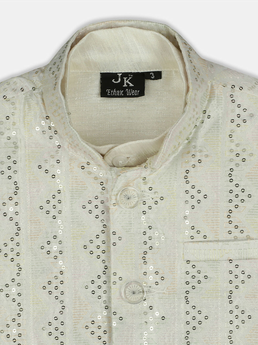 Joban Fashion Kids Island Elegance Sequence work Nehru Jacket Full Sleeves Kurta, Pyjama Set - Cream - Distacart