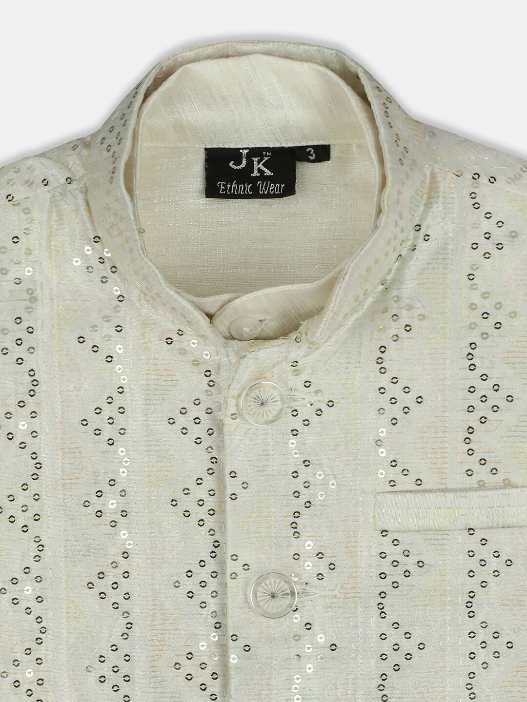 Joban Fashion Kids Island Elegance Sequence work Nehru Jacket Full Sleeves Kurta, Pyjama Set - Cream - Distacart