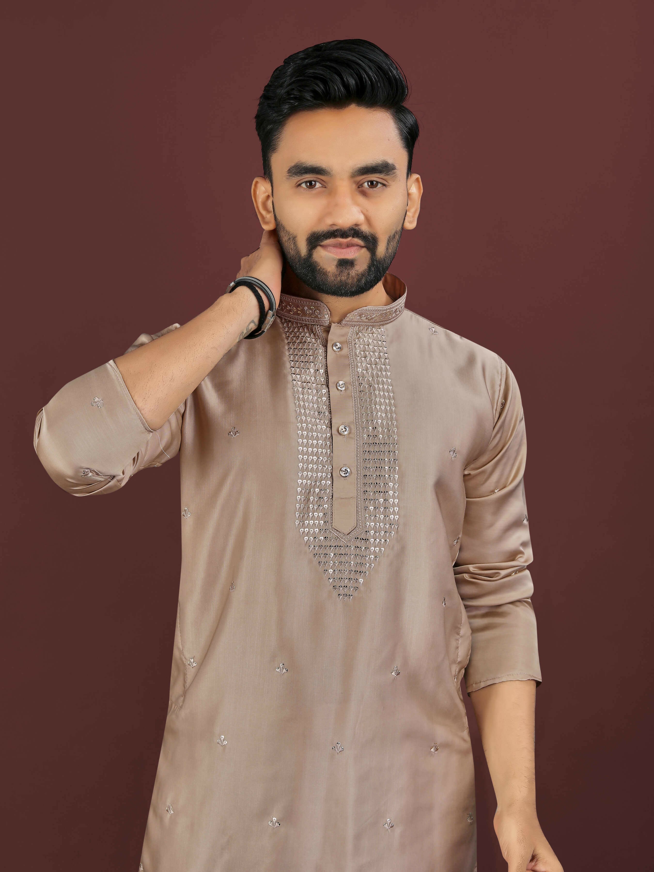 Anaita Brown Embroidered Silk Straight Kurta