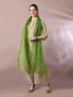 Myshka Women's Multi Printed Cotton Straight Party Kurta Set With Dupatta
