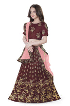 Dwiden Maroon Baby Doll Tafetta Sattin Semi-Stitched Girl's Lehenga Choli