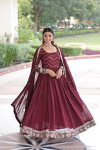 Joban Fashion Maroon Readymade Kurta Set With Sequence embroidery Work - Distacart