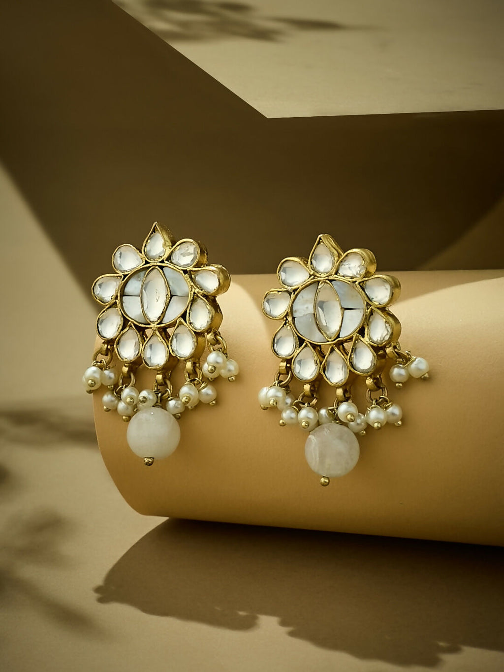 Nuyug 22K Gold-Plated Elegant MOP Studded Ethnic Pearl Drop Stud Earrings - Distacart