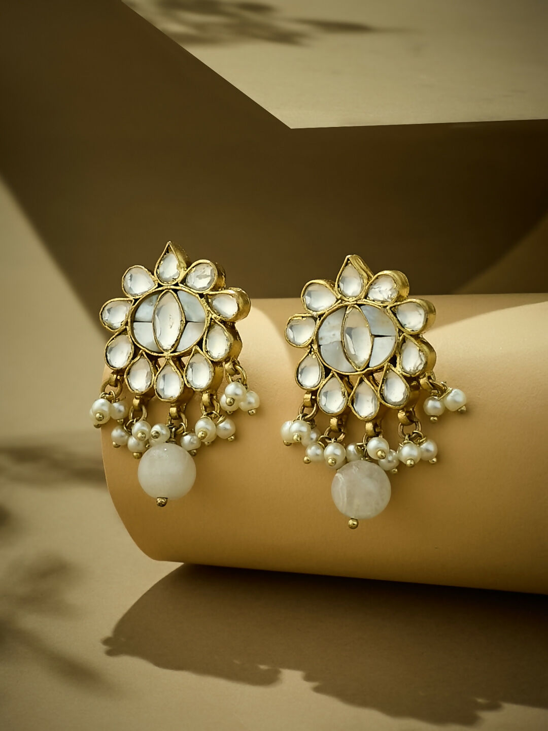 Nuyug 22K Gold-Plated Elegant MOP Studded Ethnic Pearl Drop Stud Earrings - Distacart