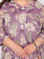 Miravan Women's Plus Size Purple Flower Printed With Beautiful Lace Border Details Anarkali Kurta