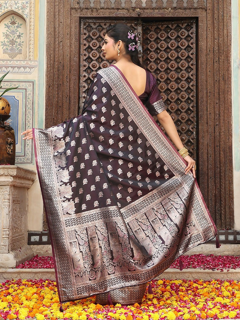Shree Shyam Fashion Wine Silk Saree - Distacart