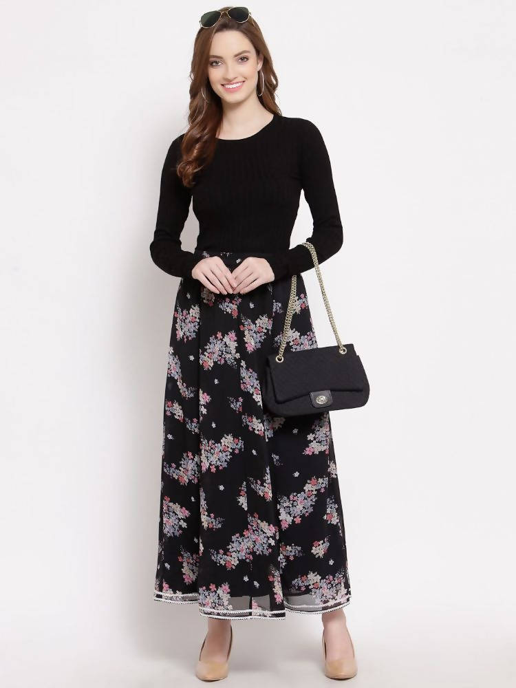 Myshka Women's Multi Georgette Na Na Printed Casual Skirt