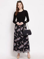 Myshka Women's Multi Georgette Na Na Printed Casual Skirt
