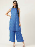 Joban Fashion Blue Rayon and Embroidered Work Straight Kurta Bottom Set