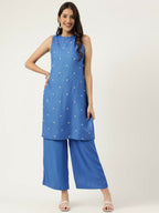 Joban Fashion Blue Rayon and Embroidered Work Straight Kurta Bottom Set