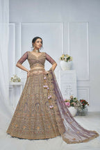 Kesar Fab Purple Net Embroidered Lehenga