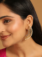 Nuyug 22K Gold-Plated Zircon Studded & Pearl Beaded Contemporary Shaped Statement Stud Earrings - Distacart