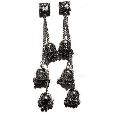 MS Fashion India Antique Kashmiri Black Color Long Hangings Chains Jhumkas Pearls Earrings