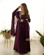 Joban Fashion Wine Kurta Set Chanderi Sequence Embroidery Work - Distacart