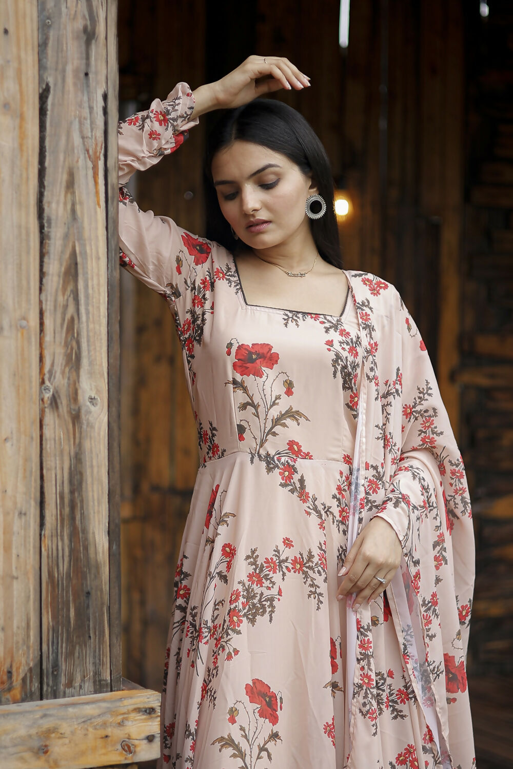 Aayaa Designer Printed Georgette Full Flare Gown With Dupatta - Multi Color - Distacart