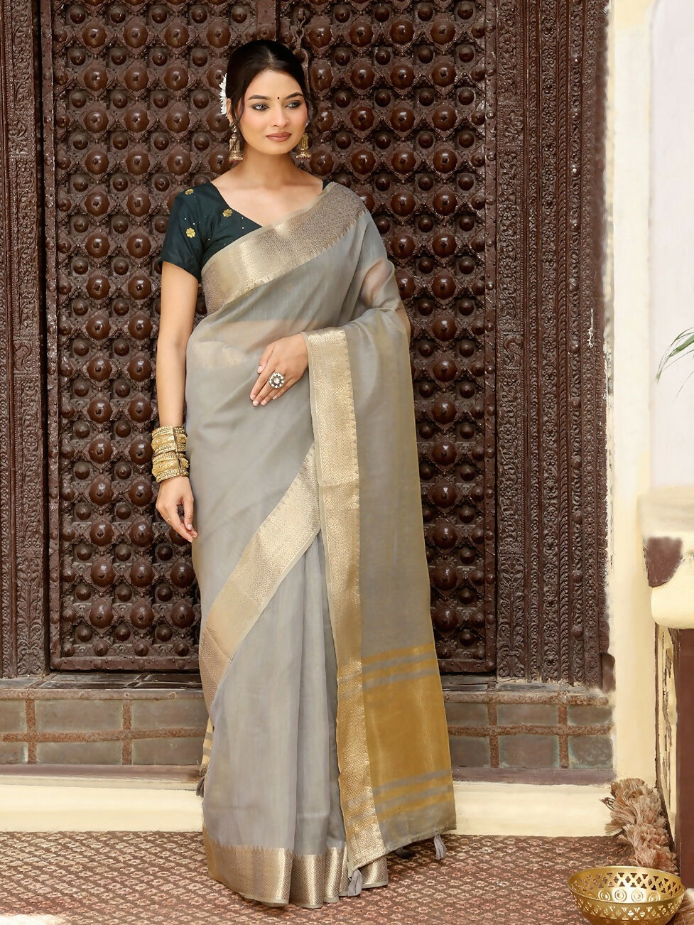 Shree Shyam Fashion Grey Cotton Saree - Distacart
