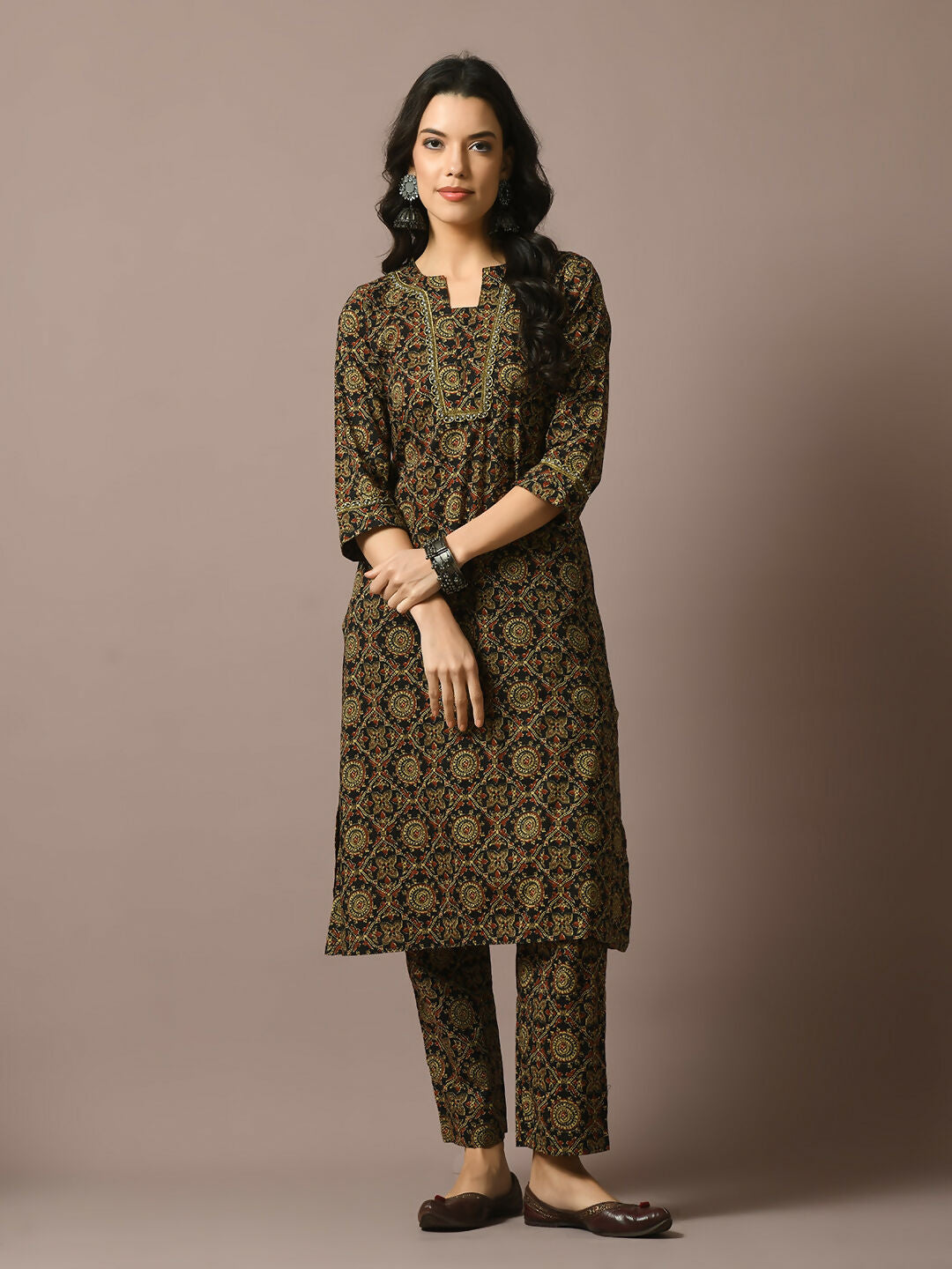 Myshka Women's Multi Printed Cotton Straight Party Kurta Set