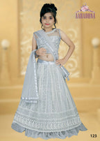 Wedding Designer Prussianblue Net Kidswear Lahenga - Aaradhna