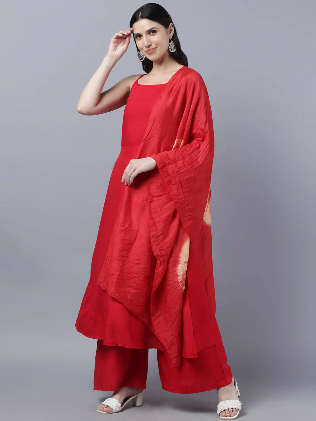Myshka Women Red High Slit Kurta with Palazzos With Dupatta - Distacart