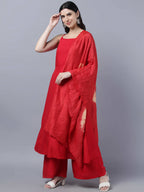 Myshka Women Red High Slit Kurta with Palazzos With Dupatta - Distacart