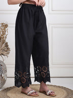 TAG 7 Women Floral Hem Design Flared Ethnic Palazzos