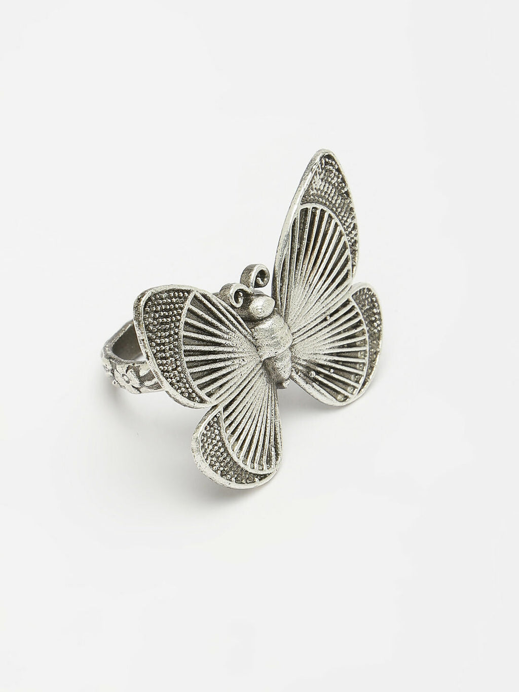 NVR Women's Silver-Toned Butterfly Shape Adjustable Finger Ring