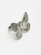 NVR Women's Silver-Toned Butterfly Shape Adjustable Finger Ring