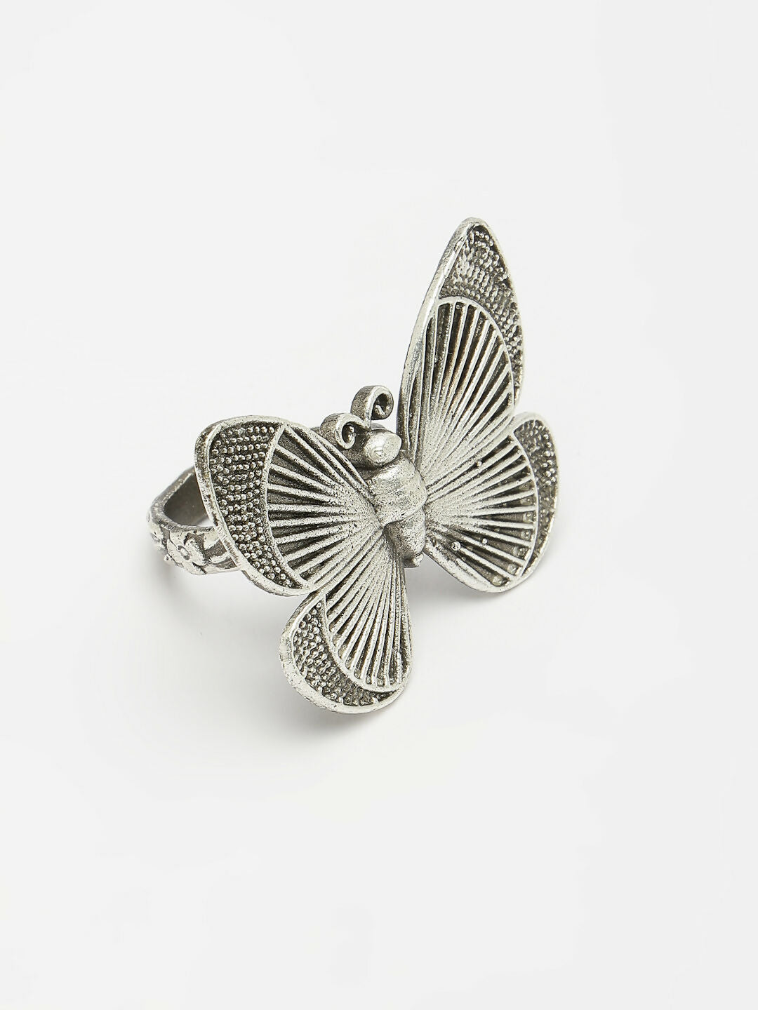 NVR Women's Silver-Toned Butterfly Shape Adjustable Finger Ring