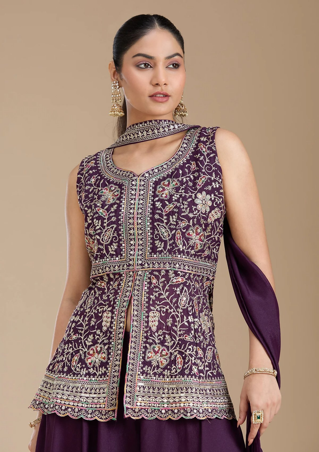 Teeya Creation WIne Color Star Georgette Party Wear Designer Peplum Sharara Set