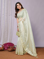 Green Silk Embroidered Saree With Stitched Blouse - Nimaya Kaksha