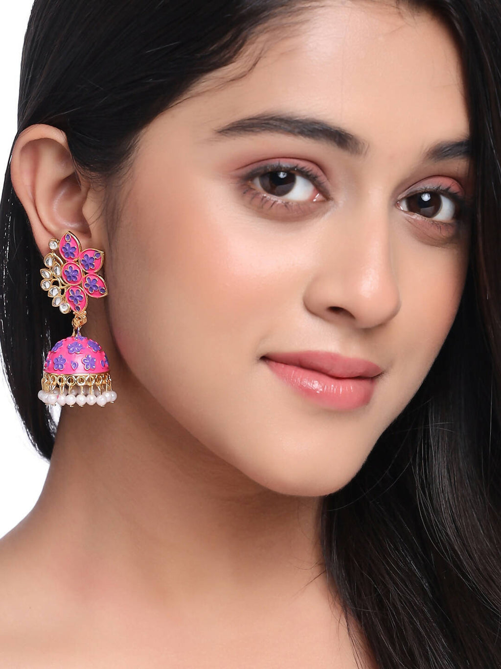 NVR Women Pink Dome Shaped Jhumka Earrings - Distacart