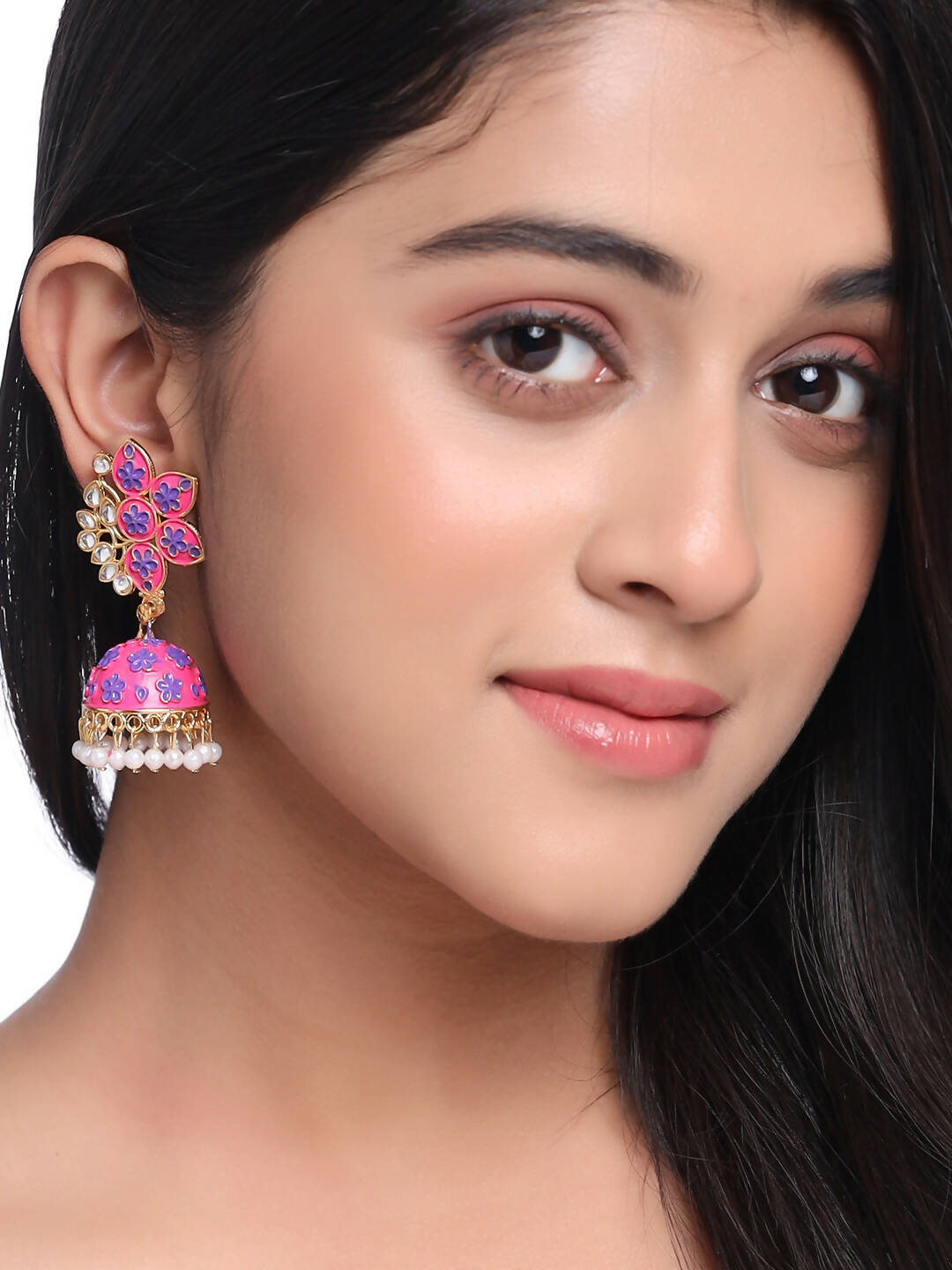 NVR Women Pink Dome Shaped Jhumka Earrings - Distacart