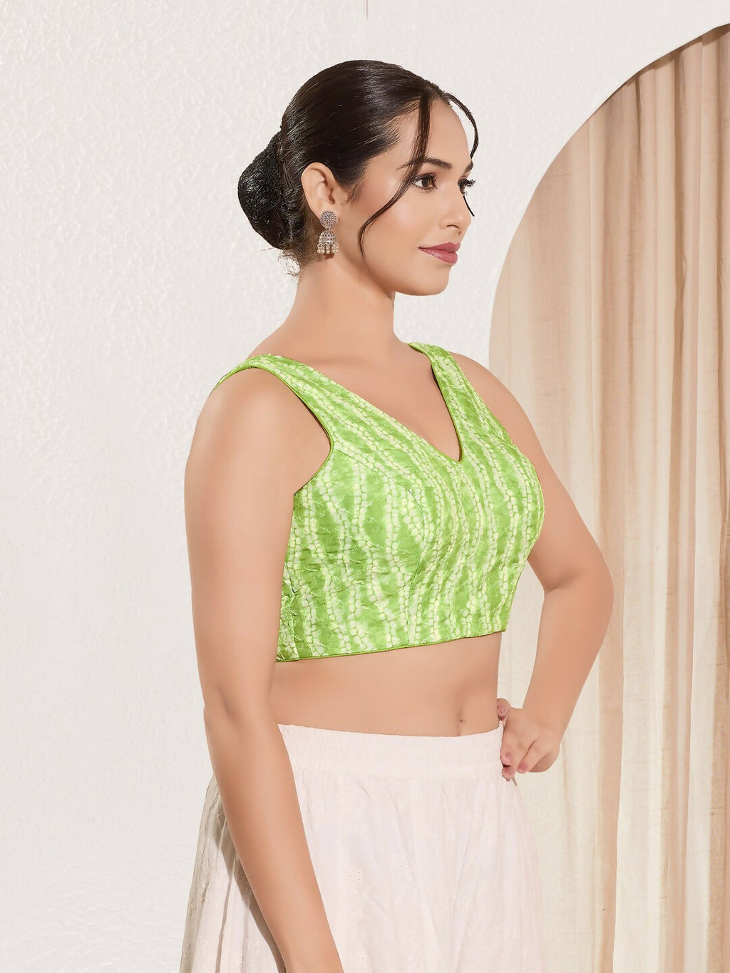 Joban Fashion Pista Green Viscose Rayon Padded Blouse With V Neck Sleeveless - Distacart
