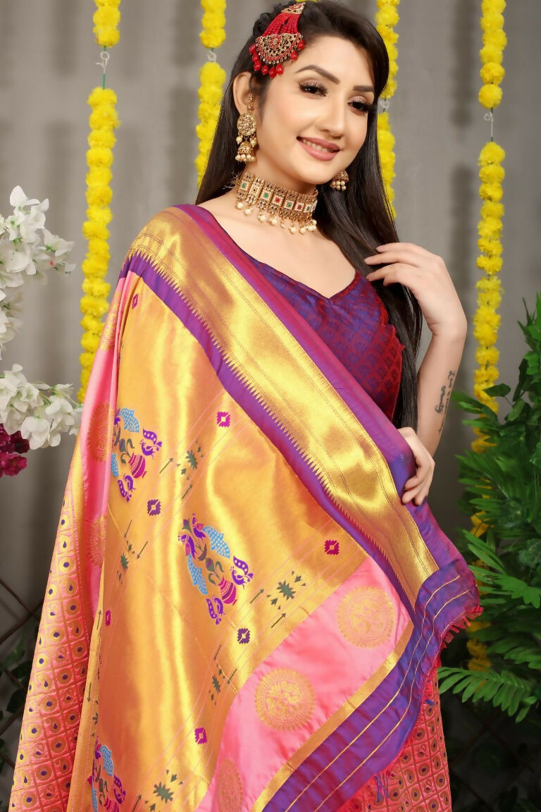 Jyoti Fashion Women's Baby Pink Banarasi Silk Zari Woven Saree with Blouse
