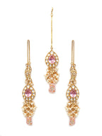 Kundan Choker with Matching Earrings & Maang Tikka Jewellery Set (Gold) - Ruby Raang