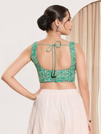 Joban Fashion Sea Green Viscose Rayon Padded Blouse With Square Neck Sleeveless - Distacart