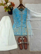 Teeya Creation Blue And White Color Fendy Silk Embroidery Work Wedding Wear Salwar Suit - Distacart