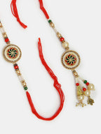 NVR Women & Men Set of 2 Gold-Toned Stone-Studded & Beaded Bhaiya Bhabi Rakhi With Roli Chawal & Chocolate - Distacart