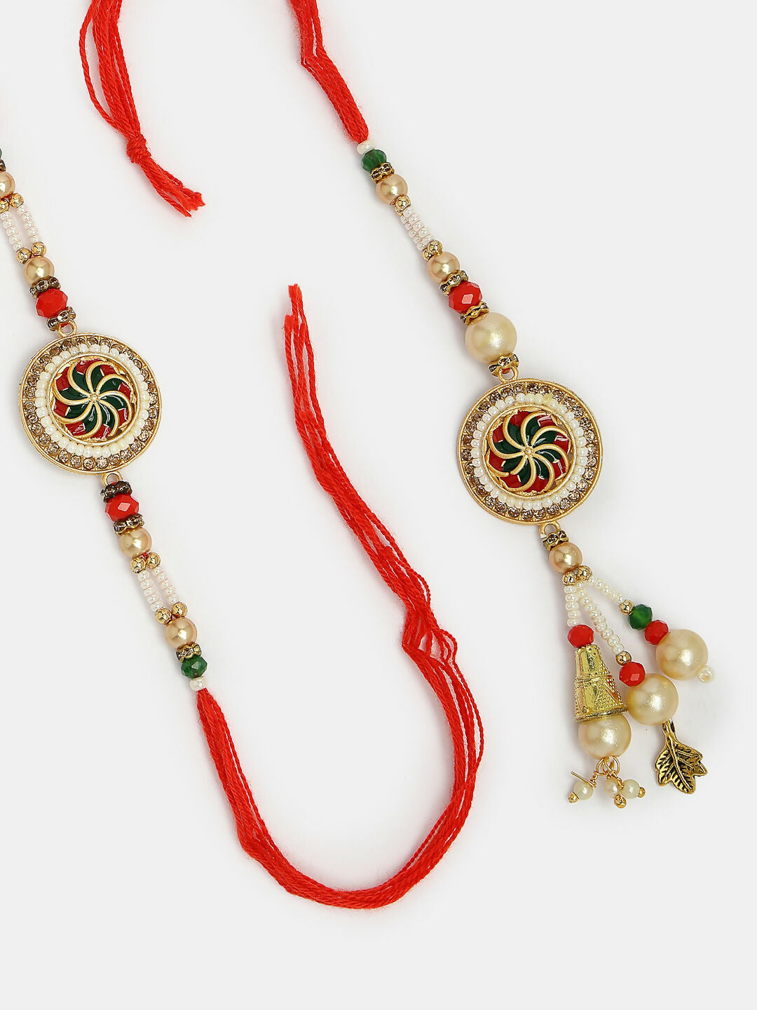 NVR Women & Men Set of 2 Gold-Toned Stone-Studded & Beaded Bhaiya Bhabi Rakhi With Roli Chawal & Chocolate - Distacart