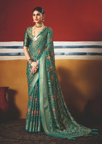 Joban Fashion Green Dull Moss Brasso Saree - Distacart