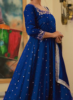 Teeya Creation Royal Blue Color Pure Vichitra Silk Embroidery Work Party Wear Gown - Distacart
