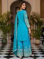 Joban Fashion Sky Silk Embroidered Sharara Set - Distacart