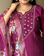 The52 Wine Women's Gorgeous Embroidered Rayon Fabric Straight Kurta Pant with Dupatta Set - Distacart