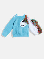 Chutput Kids Woollen Hand Knitted Full Sleeves Pony Detail Sweater For Baby Boys - Blue