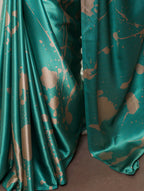 Vastranavya Sea Blue Satin Silk Printed Saree with a Natural Silk Unstitched Blouse - Distacart