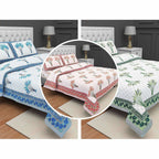 Jaipuri Hand Block Printed Traditional 144TC Cotton Double/Queen Bedsheet with 2 Pillow Covers