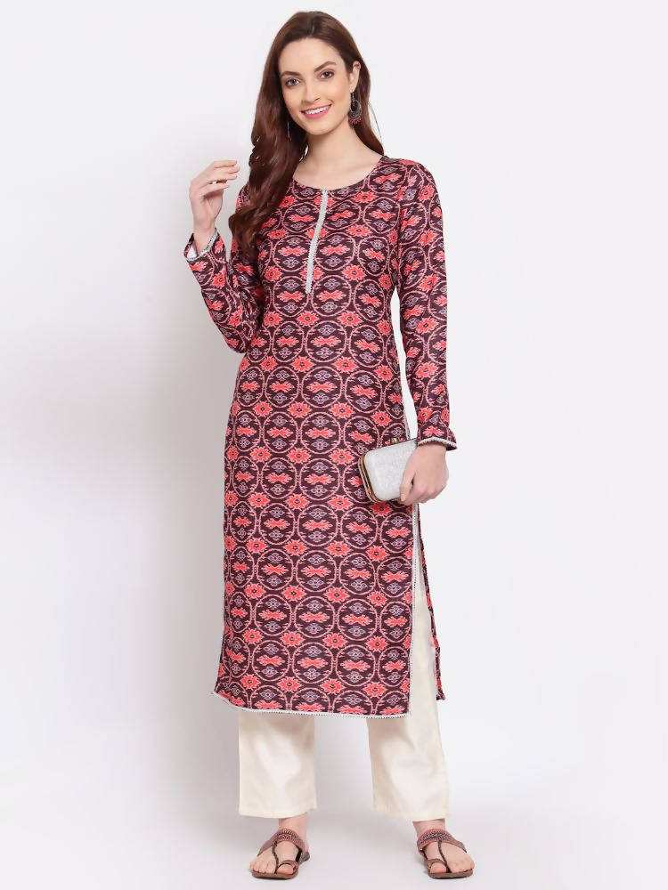 Myshka Women's Multi Printed Pashmeena Full Sleeve Round Neck Casual Winter Kurta