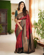 DEIANA'S Beautiful Designer Golden zari Soft Lichi Silk Saree - Maroon