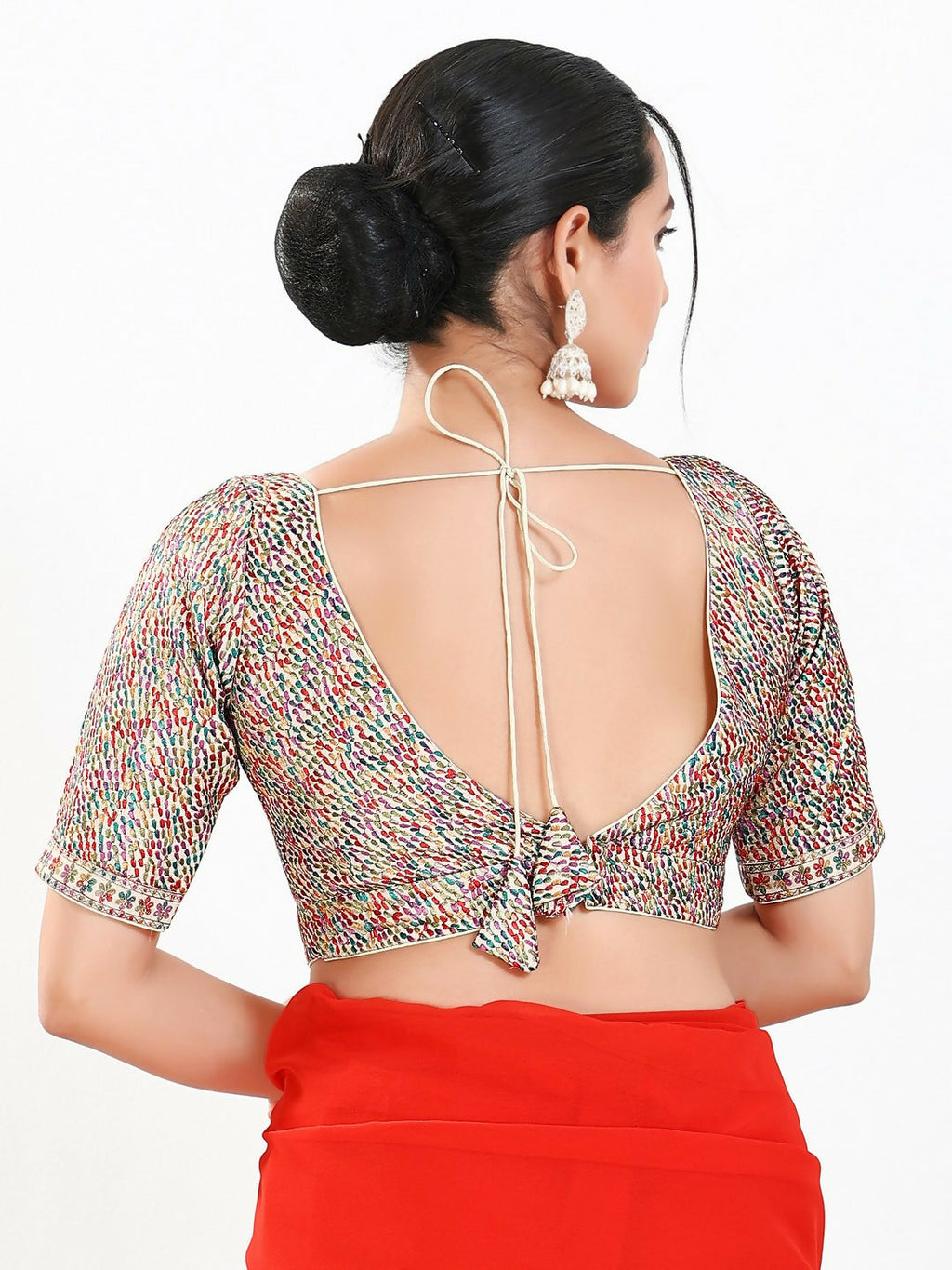 Joban Fashion Multi Mulberry Silk Padded Blouse With V Neck Elbow Sleeves - Distacart
