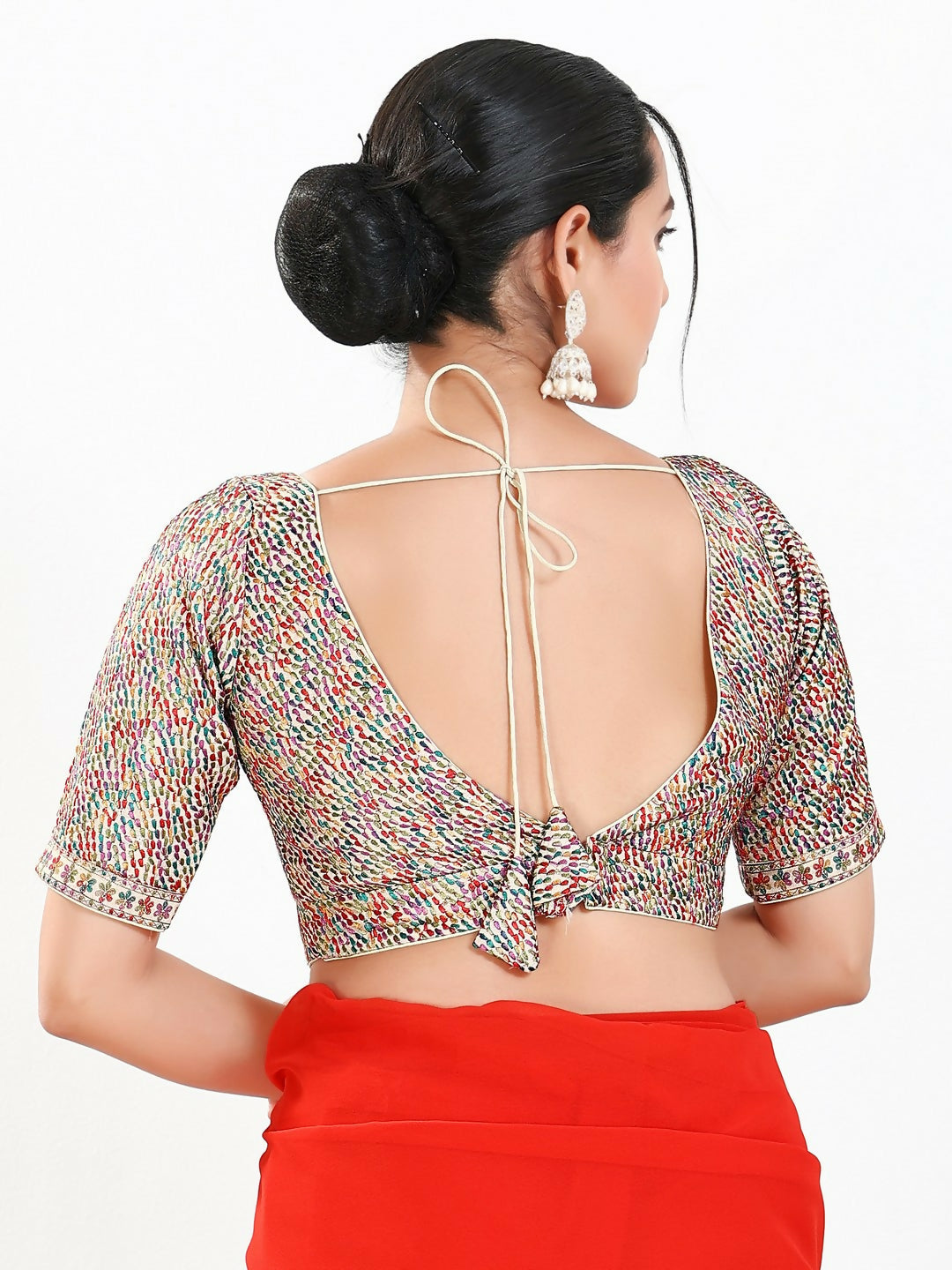 Joban Fashion Multi Mulberry Silk Padded Blouse With V Neck Elbow Sleeves - Distacart